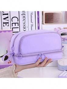 1 geantă de machiaj personalizată, brodată, cu capacitate mare, cu 4 straturi, pentru papetărie, unisex, potrivită pentru diverse ocazii, toate anotimpurile