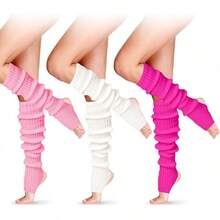 Long Leg Warmers Women 24 Inch Over Knee Knit Ribbed Leg Warmer Stirrup Yoga 80s Party Dance Ballet Supply - Merah muda, Merah mawar, Putih - View 12