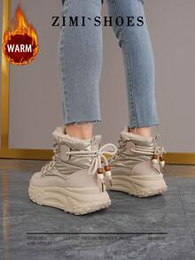 1 Pair High Quality Women's Winter Multifunctional Fashion Casual Thermal Lined Thick Sole High-Top Snow Boots, Outdoor Sports Casual Shoes For Daily Wear