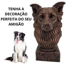 Estatua Busto Decoracao Pet Cachorro Border Collie Exclusivo - Marrom - Visão 3