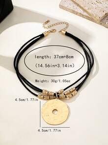 1 Peça Colar Vintage com Pingente de Textura de Metal Exagerada e Cordão Preto Sobreposto, Versátil para Uso Diário e Ocasiões