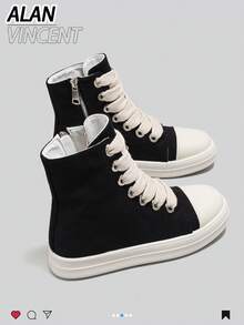 Alan Vincent [Delivery From Local Warehouse][Quick Arrival] Classic  Women's Boots New Style High-Top Black Boots Women Lace-Up Zip Flat Shoes - màu đen - Xem 5
