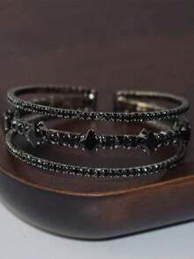 1pc Fashionable & Elegant Black Rhinestone Elastic Bracelet, Suitable For Women In Any Occasion - Black - View 2