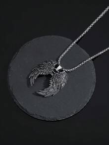 1 buah Kalung Liontin Sayap Malaikat Bergaya Vintage Eropa & Amerika yang Modis, Cocok untuk Pemakaian Sehari-hari Pria - Antique Silver - View 2
