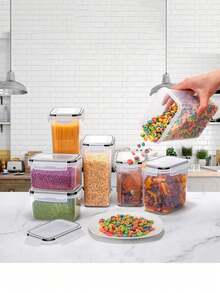 VOOVA 6/24/30-Pcs Sealed Food Storage Containers With LIDS For Cereal, Pasta, Flour And Candy Dishes, Candy Jars, Plastic Kitchen Storage Containers, Kitchen Accessories,Christmas Gifts,Christmas Stuff , - 黑與白 - 查看 3