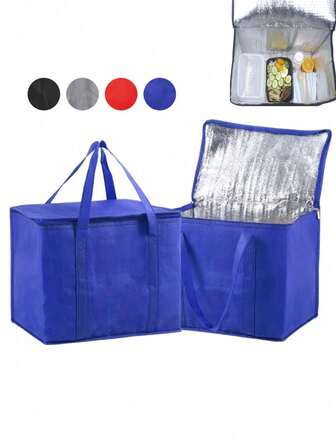 1 pieza Bolsa aislada reutilizable y no tejida de gran tamaño, bolsa enfriadora plegable y suave, ligera y duradera con cremallera, mantiene los alimentos/bebidas calientes/fríos durante horas, adecuada para compras, comida para llevar, camping, viajes