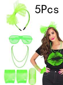 D EXCEED 1/2/4/5 PCS 1980s Long Neon Bead Nekalce For Women Neon Party Costume Accessories For Women Neon Artificial Bead Necklace Solid Color Bride Weddings Masquerade Festival Decorations Gifts