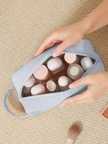 1件/套纯色灯芯绒化妆包，女孩化妆包套装，化妆品收纳包，多功能储物包，带拉链手拿包，轻便洗漱包，可收纳护肤品、化妆品、唇油、防晒霜、护手霜、耳机、零钱、文具、小物件等。可爱化妆包，化妆包，化妆盒，化妆包，日常通勤必备，旅行必备，圣诞节和生日的完美礼物之选。 - 藍色 - 查看 5