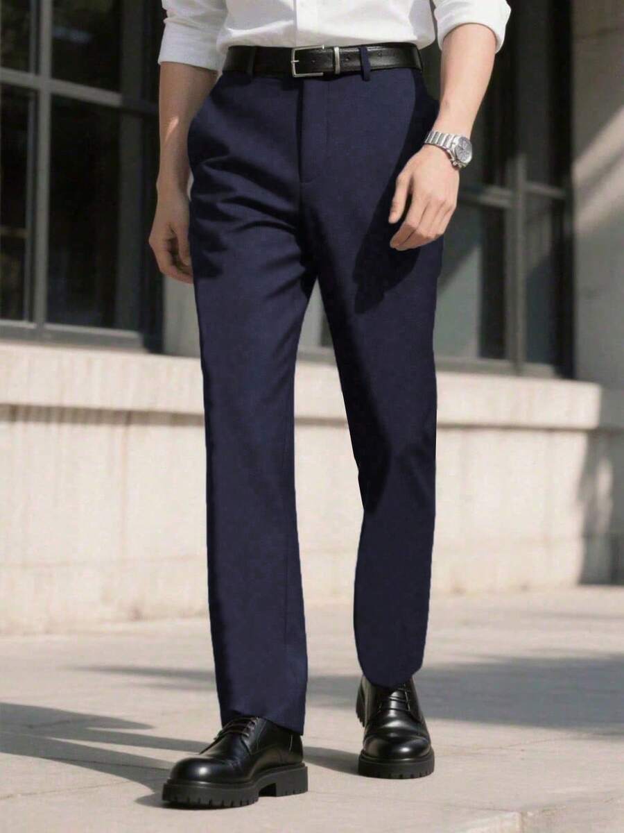 男士透气柔软直筒商务休闲裤，修身西装裤，简约设计