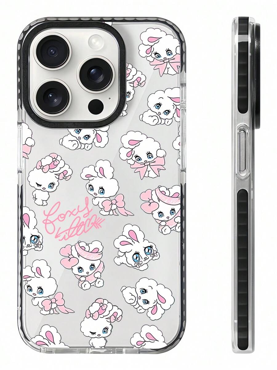 1 件豪华透明兔子设计手机壳，适用于 16/16 Pro/16 Plus/16 Pro Max、17/17 Pro/17 Pro Max、15/15 Pro/15 Plus/15 Pro Max、14/14 Plus/14 Pro Max、13/13 Pro/13 Pro Max、12/11/X/XR/XS Max，万圣节/圣诞节可爱智能手机保护套 - 黑色 - 查看 1