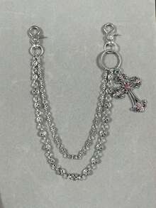 1pc Vintage Double Layer Cross Chain, Wallet Chain, Punk Jeans Chain, Pocket Chain, Men Keychain - Multicolor - View 4