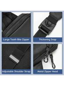Nuevo Sling Bolsa Pecho Riñonera Bolsa Doble Bolsillo Resistente al Agua para Hombres Mujeres Deportes al Aire Correr Viajes, Negro - 1 - Ver 2