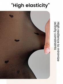 Plus Size Women's Autumn/Winter Black Heart Print Thick & Thermal Lined Tights, High Waist Slimming, Pill-Resistant, Suitable For Winter Home, Casual Wear, Cozy - Black - View 5