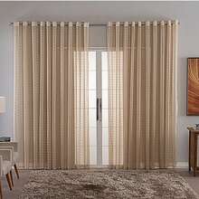 Charm Checkered Voile Living Room Curtain Decoration 4.00x2.80 - 米色 - 查看 1