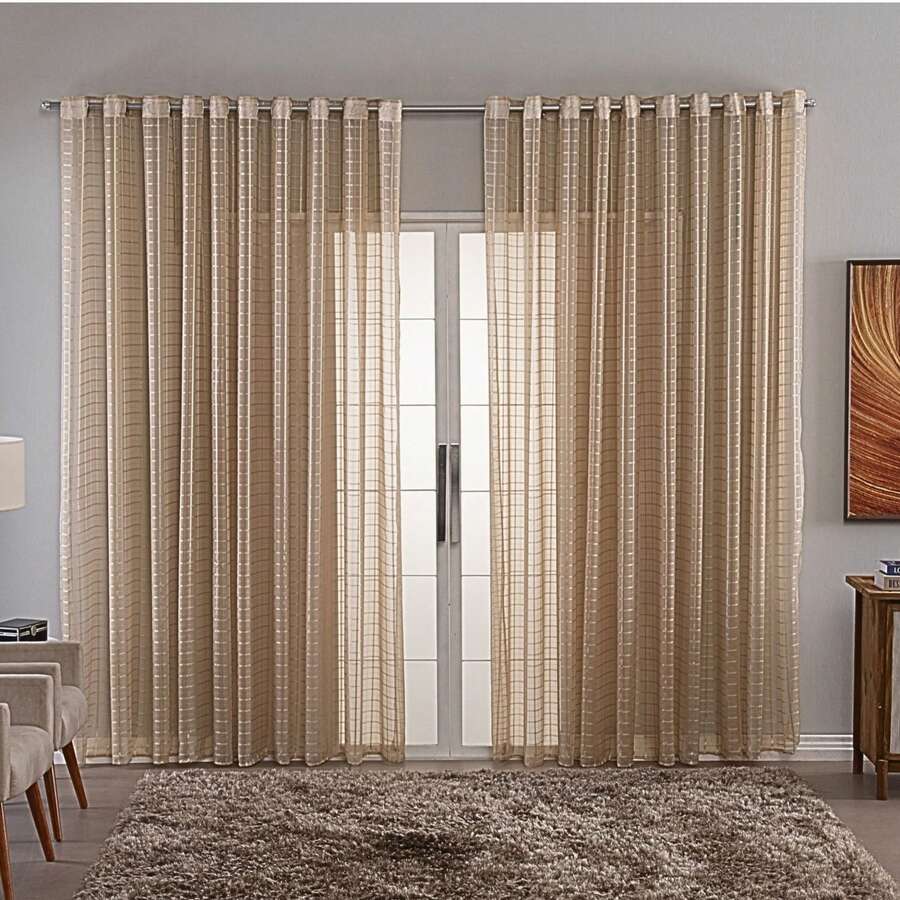 Charm Checkered Voile Living Room Curtain Decoration 4.00x2.80 - 米色 - 查看 1