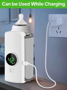 1 件 6 档温度显示奶瓶加热器套，可充电电池供电，便携式牛奶加热器，使牛奶/水保持 35°C 以上，适合新生婴儿男孩和女孩，礼物 - 白色 - 查看 5