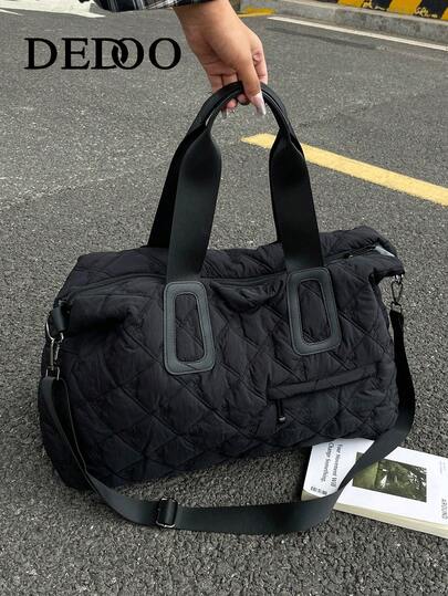 Dedoo 1个纯色涤纶手提袋，拉链封口，大容量旅行健身包，时尚简约，适合返校、旅行、健身、露营、邮轮、徒步旅行和各种场合，也可作为夏季旅行包、手提包、行李包、商务旅行包、度假旅行包、便携式多功能旅行包、男女通用周末旅行包。