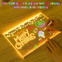Pizarra luminosa, set moderno de pizarra de mensaje iluminada con LED de acrílico con 7 bolígrafos de colores - Alimentado por USB, pizarra de dibujo borrable, ideal para decoración de dormitorio y luz nocturna DIY - Regalo de cumpleaños perfecto, luz LED, acrílico, pizarra de mensaje, borrable, pizarra de dibujo USB