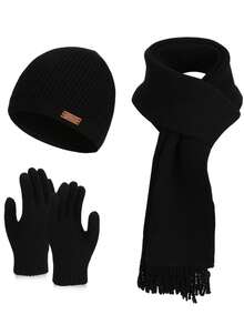 3 件套女士冬季针织帽、围巾和手套套装，带耳罩的保暖无檐小帽 - A - 查看 14