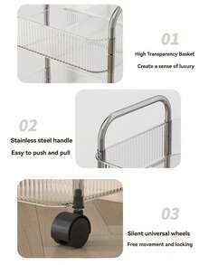 4-Tier Acrylic Storage Cart, Transparent Bathroom Rolling Cart Organizer, Transparent Laundry Room Mobile Rack, Multi-Purpose Office/Living Room Cart, For Food Storage & Transport, Bathroom Storage, Bathroom Decor, Fall Decor, Back To School Bathroom Accessories Bathroom Tools - Multicolor - View 8