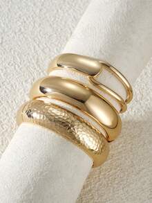 一套金属光滑与蛇皮纹理交叠视觉效果手镯，时尚手镯，适合情侣、朋友聚会、通勤、日常时尚穿搭 - 金色三件套 - 查看 5