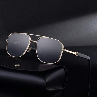 1 Pair New Stylish European & American Square Frame Fashion Glasses For Men, Retro Casual Street Metal Frame Vintage Double Bridge UV Protection Driving Fashion Glasses, Suitable For Daily Wear