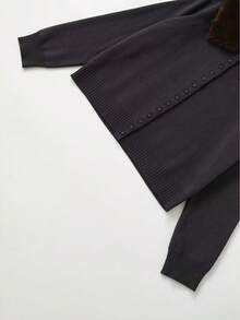 秋冬款细羊绒混纺针织有领开衫 - 深灰色 - 查看 4