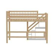 Massivholzbett 140x200, Leiter mit Stauraum, hohes Rausfallschutzgitter, Doppelbett, Jugendbett, Massivholzbettgestell