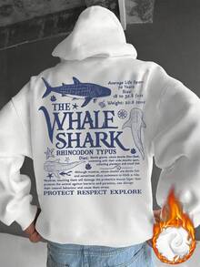 Men's Loose Fit Hoodie With Whale Shark Educational Print, Autumn/Winter New Arrival, Long Sleeve Top