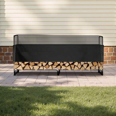 Firewood Rack With Waterproof Cover, 257 X 36 X 117 Cm Outdoor Firewood Holder, 660lb Weight Capacity, 1/2 Cord Log Holder, Half-Covered, Powder-Coated Wood Storage Rack For Fireplace Deck