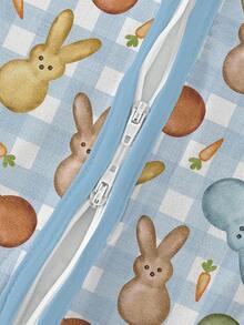 Baby Bamboo Fiber Zip-Up,  Easter Blue Bunny Print Romper, All-Season Knit Fabric Skinny Fit With Zipper Detail, Baby Girl Winter Autumn Clothes, Perfect For Outdoor Easter Gift. - 淺藍色 - 查看 5