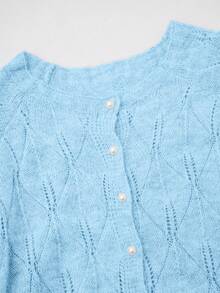 Áo khoác cardigan dài tay cổ tròn, màu xám trơn, cài cúc ngọc trai, kiểu dáng thanh lịch, phù hợp cho công sở, tiệc tùng và các dịp xã giao mùa thu | Thoải mái khi mặc - Màu xanh lam - Xem 6