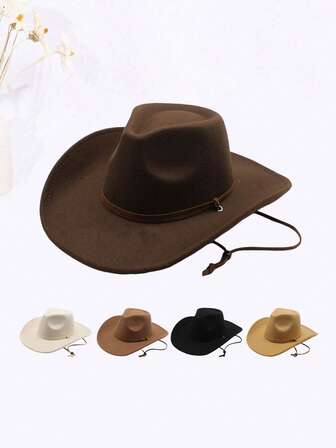 1pc Unisex Retro Cowboy Hat, American Vintage Western Style Wool Felt Hat, Multi-Color Options, Fashionable Accessory Suitable For Outdoor Activities Like Riding, Camping, Hiking, Casual Wear