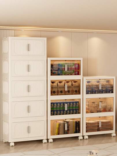 1件【透明收纳柜】可折叠收纳柜，透明设计带刹车轮，超大储物空间，家居装饰柜，玩具零食收纳盒，杂物塑料收纳盒，适用于家庭、厨房、房间