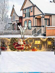 1 Stück, 45,72 x 200,66 cm Polyester Festbanner, Weihnachtsmann, Weihnachtsbaum, Rentier, Schneemann, ohne Strombedarf, vielseitig einsetzbare Feiertags-Dekoration für Innenräume, Garten, Zaun, Kamin, Terrasse, perfekt für Weihnachten, Winter, Neujahr, einfach aufzuhängen