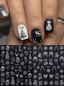 3 PIEZAS Pegatinas de uñas con brillo plateado festivo y navideño, diseños brillantes de Papá Noel, árbol de Navidad, ciervos, bolas, copos de nieve, estrellas y lazos para manicura, suministros de uñas autoadhesivos para decoración de uñas de invierno y Año Nuevo