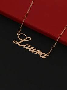 Personalized Name Necklace, Custom Name Pendant Necklace, Customizable English Letters Stainless Steel Personalized Pendant, Elegant Style Jewelry, Stainless Steel Silver, Gold Heart-Shaped Pendant Necklace, Couple Jewelry, Anniversary, Birthday, Wedding Gift, Universal Necklace For Men And Women - Multicolor - View 3