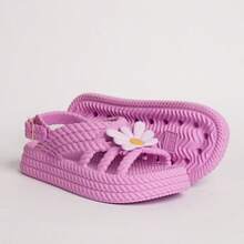 Kit Of 2 Pairs Of Girls' Daisy Sandals, Lightweight And Comfortable, Braided School Shoes - 白色+淡紫色 - 查看 3