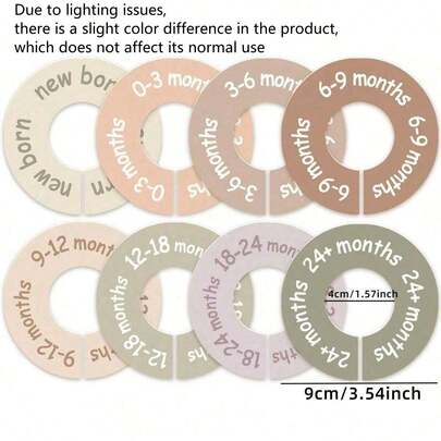 一套婴儿衣柜分隔板，婴儿衣橱整理架，中性/白色/空白标签，圆形婴儿服装分隔板，适用于衣柜杆，婴儿房衣柜收纳及装饰，透明标签方便分类，婴儿房装饰衣架分隔板，适合新生儿至24个月以上宝宝，适用于大多数衣柜杆