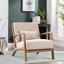 EBELLO 29*33*26 Inch Solid Color Solid Wood Living Room Chair 105° Backrest Non-Slip Casual Bedroom Chair With Pillow - Beige - View 12