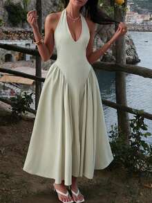 Unadoll Women's Sexy Low-Cut Lace-Up Backless Dress For Spring, Waist-Cinching Design, Zipper Style, Elegant And Charming, Suitable For Beach Vacation, Dates, Outings, Parties, Birthdays, Valentine's Day And Other Occasions - Pastel Green - View 8