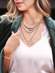 1 chiếc vòng cổ mặt dây chuyền hình tia chớp bằng thép không gỉ 18K chống nước thời trang cổ điển cá nhân hóa phong cách Punk đường phố nhiều lớp nhiều màu, phù hợp cho cả nam và nữ, dùng hàng ngày, tiệc tùng, lễ hội âm nhạc, sinh nhật, ngày lễ, năm mới, ngày lễ tình nhân, ngày của mẹ - Nhiều màu - Xem 1