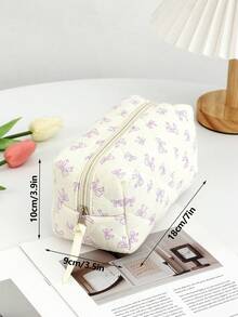 可爱蝴蝶结化妆包可爱蝴蝶结结纹洗漱包旅行化妆收纳拉链袋，绗缝化妆品包，时尚可折叠通勤化妆包 Forrushes 美学化妆包 - 紫色 - 查看 7