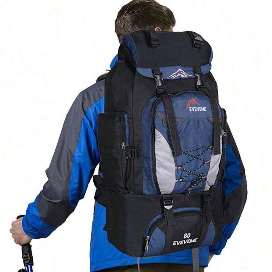 80L Extra Large Hiking Camping Backpack Rucksack Waterproof Travel Luggage Bag Blue - Blue - View 1