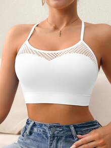 1 件无缝镂空露背女士日常文胸，透气速干舒适女士内衣和文胸 - 白色 - 查看 5