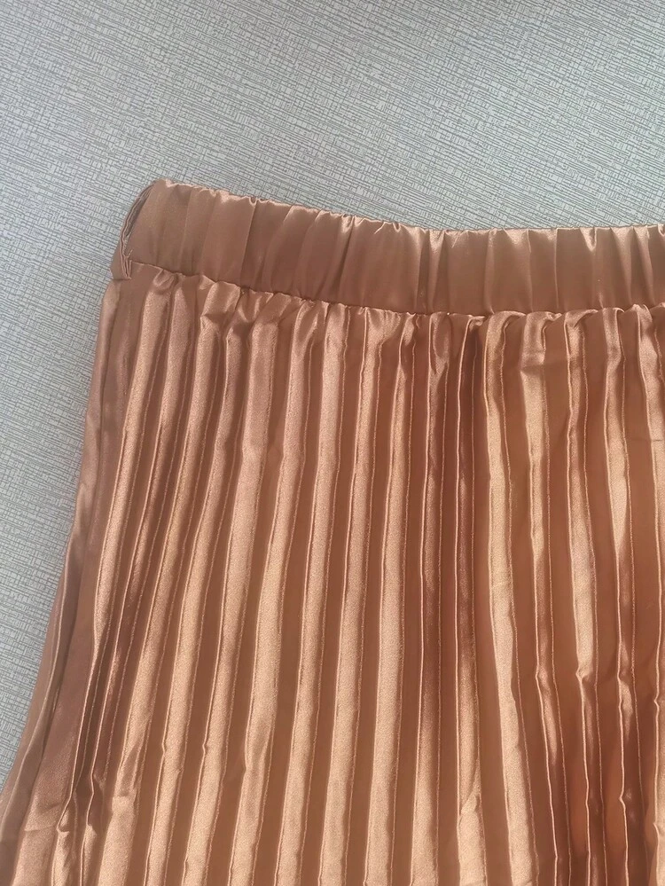 ZIAI Vestido de oficina plisado de cintura alta para mujer, vestido elegante de longitud media (sin cinturón) - Amarillo - Añade 11