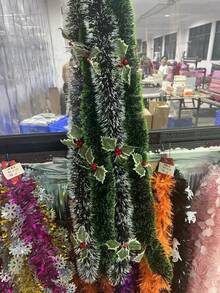 10PCS 9 Cm 2-Meter Encrypted Christmas Decorative Strips, Woolen Strips, Floral Ribbons, Dark Green, White Edge, Green Edge, Festive Atmosphere Decoration Supplies - Multicolor - View 3