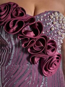 Đầm dạ hội cỡ lớn Mgiacy màu tím đính sequin họa tiết hoa 3D dáng đuôi cá, đầm hè thanh lịch dành cho nữ, phù hợp cho các buổi dạ tiệc, liên hoan và kỳ nghỉ. - Màu tím - Xem 8