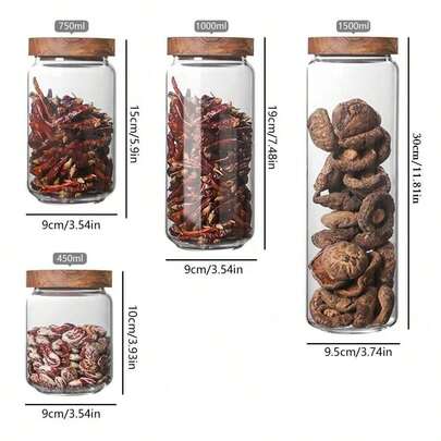 1pc Small Glass Storage Jar With Airtight Lid, Coffee Container With Wooden Lid, Glass Canister For Storing Beans, Rice, Sugar