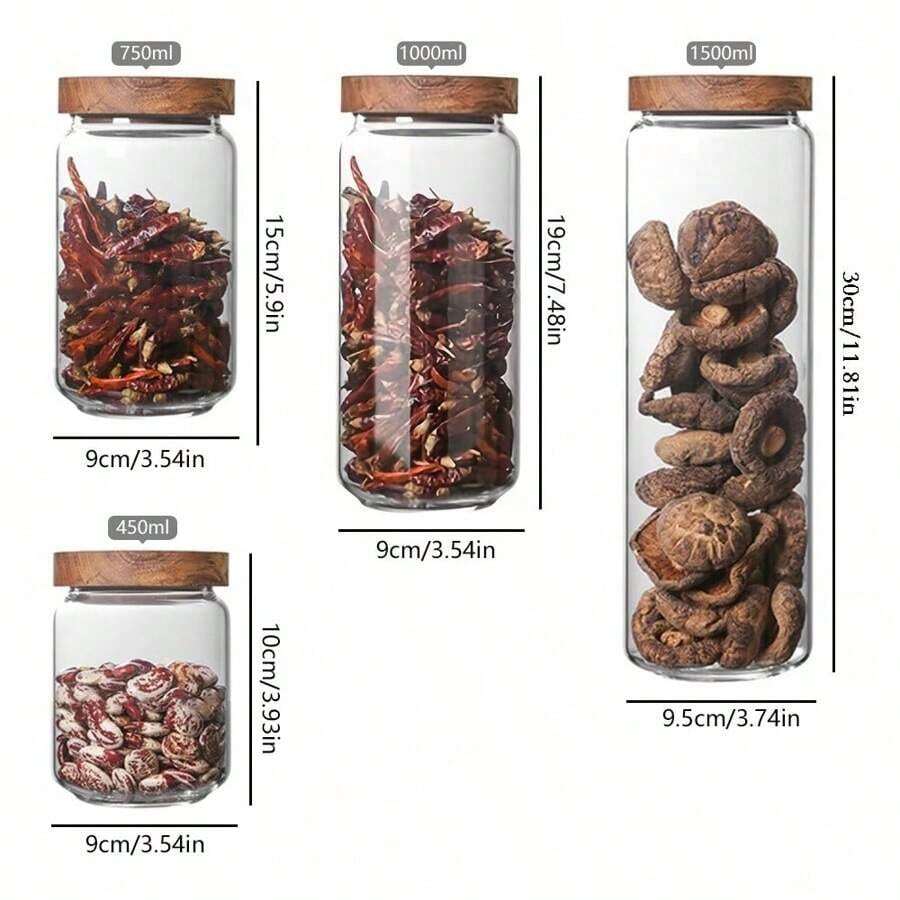 1pc Small Glass Storage Jar With Airtight Lid, Coffee Container With Wooden Lid, Glass Canister For Storing Beans, Rice, Sugar - Multicolor - View 1